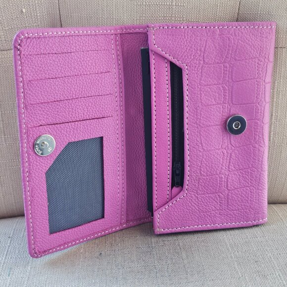 Passport Holder Pink Genuine Leather Purse Wallet Card Holder Multi Compartments - Picture 5 of 13